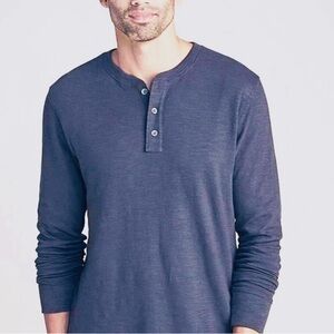Faherty Men’s LS Slub Cotton Henley Long Sleeve Shirt in Blue